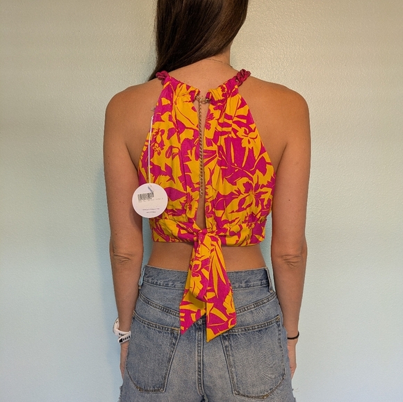 Vibrant Pink and Yellow Halter Top - Picture 3 of 8